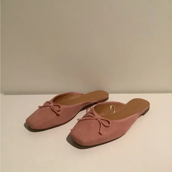 J. Crew Pink Suede Flat Mule Slides Size 6 - Picture 1 of 5